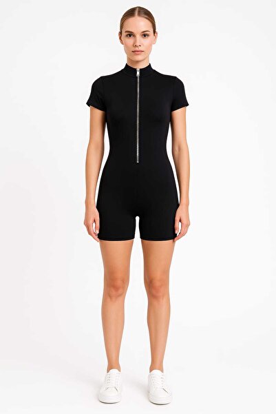 Maison La Femme Μαγιό Σορτς Ολόσωμη φόρμα Μαύρο Ασημί με φερμουάρ Αθλητικό καθημερινή χρήση