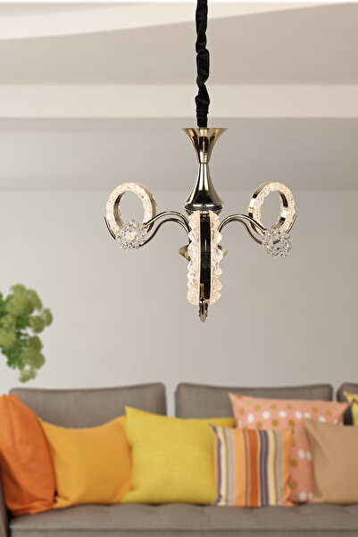 Begüsa Karel Ledli 3.Lü Avize Gold Kaplama