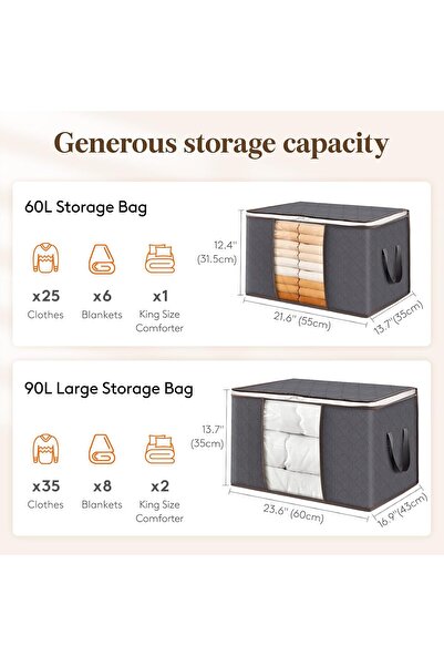 Lifewit 60L Foldable Clothes Storage Bag with Clear Window, Grey