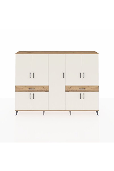 Dienni Arges Dolap 12 Raflı 2 Çekmeceli 8 Kapaklı 220x30x163 Çam-Aytaşı/Çam
