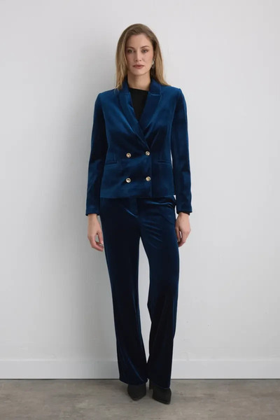 Gusto Double-Breasted Velvet Jacket - Navy Blue