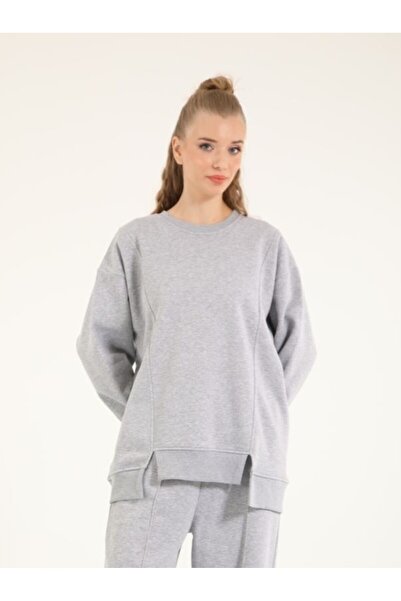 My City 5384 - 3 İplik Ş Fleece-Lined Casual Basic Women's Sweatshirt with Zipper Detail on the Back