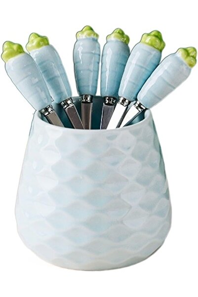 COOYA Fruit dessert fork, stainless steel fruit fork, fruit pick with storage jar, dessert fork for cakes