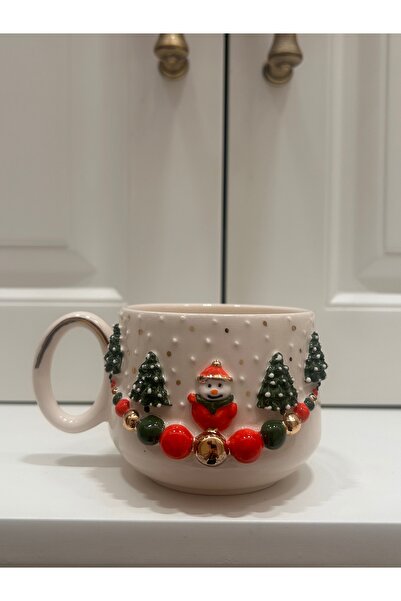 Port Aksesuar Yılbaşı Tasarımlı 24K Altın Dekorlu El Yapımı Seramik Mug 220mL