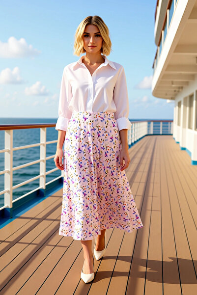 BENERLY تنورة نسائية طويلة مطوية بخصر عالٍ وسحاب وحزام، عملية ومتينة وعالية ا...