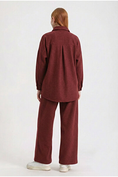 Hatun Atila Embroidered Hera Fabric Double Suit 7671 Burgundy