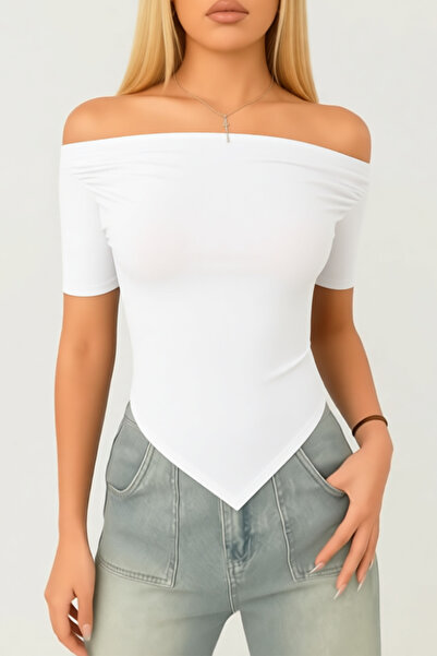 ecemore Bluză cu mânecă scurtă cu detaliu triunghiular cu guler Madonna