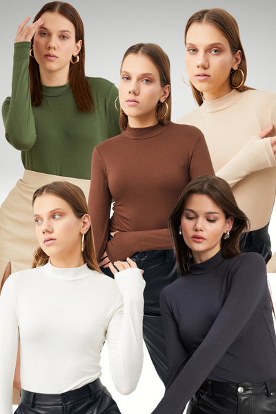 Bipantolon Women's Anthracite Cream White Bitter Brown Khaki 5-Piece Finger Detailed Bodysuit