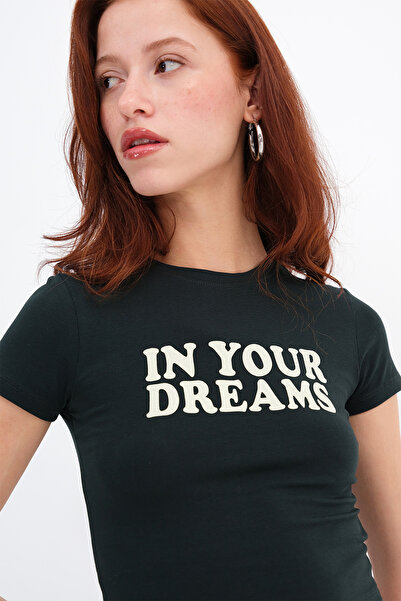 Addax Μπλουζάκι με κείμενο με τύπωμα Crop T-shirt P1841