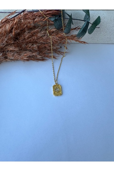 M Miel Kadın gold renk minimal plaka paslanmaz çelik kolye