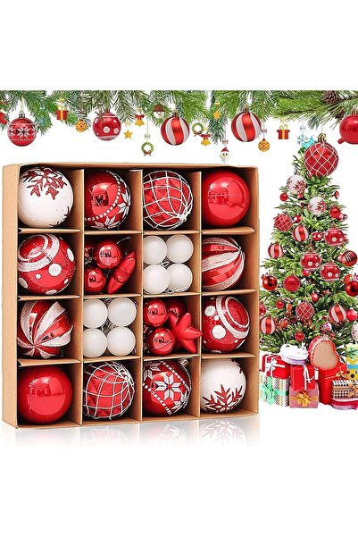 Generic Serendipitya 44-Piece Shatterproof Christmas Ball Ornaments (Red & White)