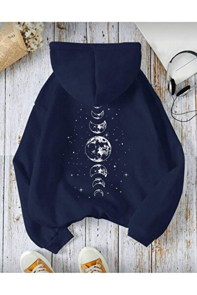 herkesemoda Hooded Sweatshirt with Front and Back Print Detail