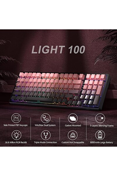 MageGee Light100 Gasket Mounted Creamy Mechanical Keyboard with Blue Whale Switches, Gradation Pink