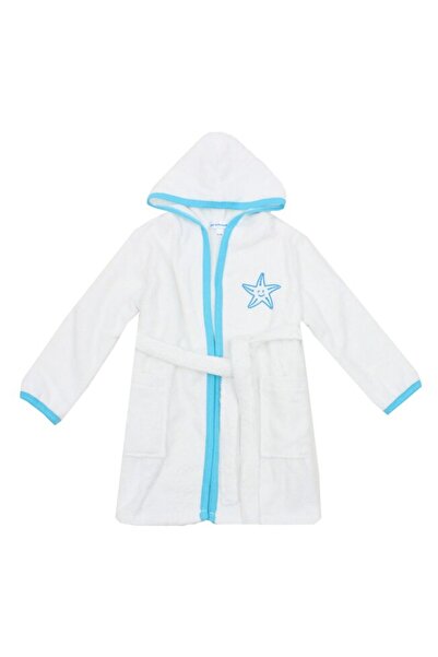 PRICHINDEL Halat de baie din bumbac, Steluță mică, alb cu turcoaz