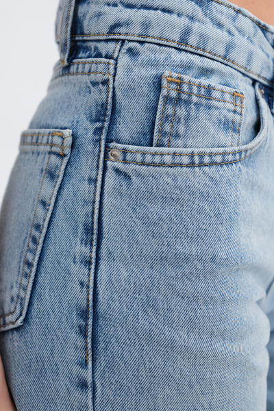 Addax talie înaltă croi larg pe picior Pantaloni din denim PN8575-PNK