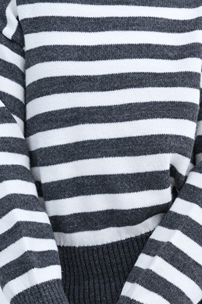 Addax Boat Neck Striped Knit Sweater K3525