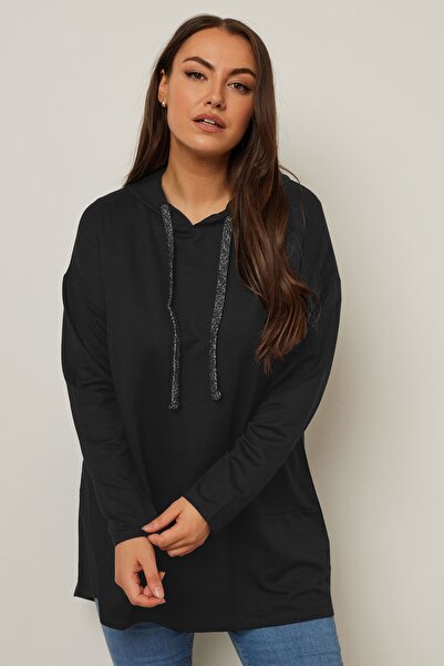 Stil Diva Plus Size Hooded Long Sleeve Asymmetrical Cut Long Sweatshirt 304048