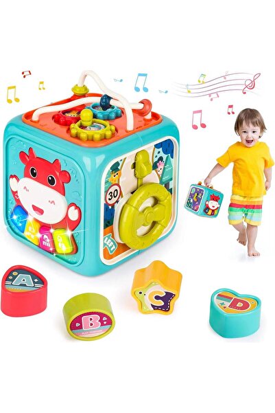 Denn Store 6-in-1 interactive educational cube for children – sounds, piano, steering wheel, clock, shapes and wheels 6 months+