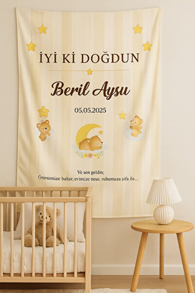 LUNA DİZAYN Kişiye Özel Doğum Günü Happy Birthday Duvar Örtüsü Duvar Halısı B...