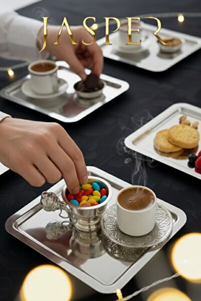 JASPER Luxury Square Stainless Steel 6-Piece Coffee, Tea, Cake Decorative Presentation Serving Tray