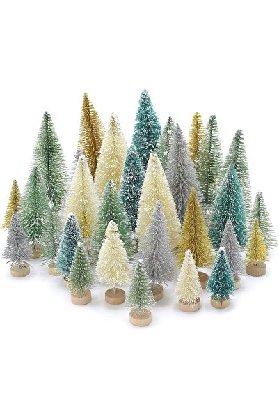 genernic مجموعة أشجار عيد الميلاد الصغيرة من SLEEPHEAD، 30 قطعة - أشجار فرشاة الزجاجة بقاعدة خشبية