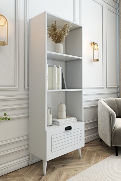 izcodesign 4 Raflı 162 cm Country Model MDF Membran Kapaklı Salon Dolabı Kitaplık Çok Amaçlı Dolap