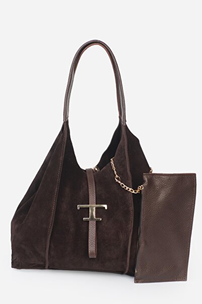 Alessia Bag حقيبة كتف من الجلد الطبيعي بشعار T من كيريا