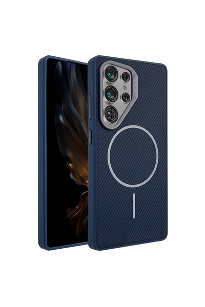 Samsung Husa MagFiber pentru S25 Plus, Carbon MagCase, AntiShock, Albastra