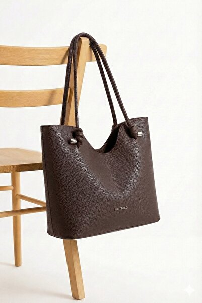 Just Polo Elite Bitter Brown Knot Detailed Large Internal Volume D Leather-Look Women's Hand and Shoulder Bag Pbu2207