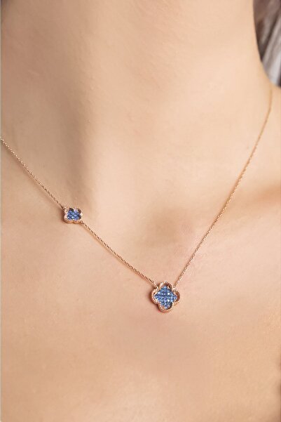 Flamingo 925 Ayar Gümüş Rose Kaplama Zirkon Taşlı Van Cleef Gümüş Kolye