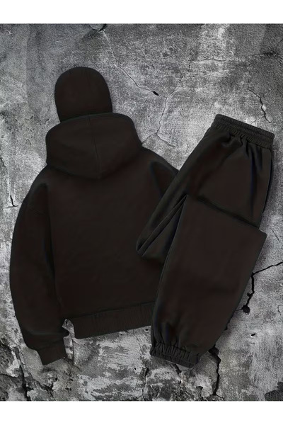 ANUSHKA Unisex Deer Printed Masked 3 Thread Ş Fleece-Lined Tracksuit Set