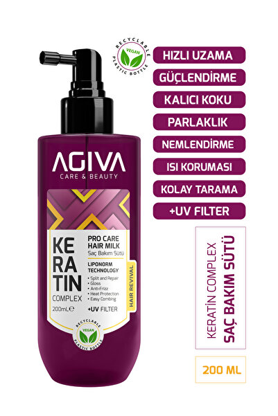 Agiva Care&Beauty Keratin Saç Bakım Sütü 200 ml – Hızlı Saç Uzatma Destekli S...