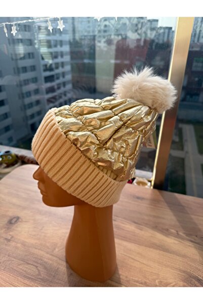 Blotch قبعة تريكو ذهبية معدنية مزدوجة الطبقات مع بطانة داخلية من الصوف، تحمي ...