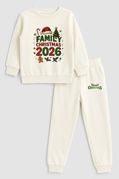 MODA 2026 Crăciun Moș Crăciun Crăciun cu imprimeu guler rotund Ecru Trening p...