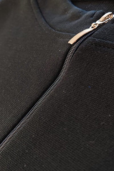 Laden Knitwear Transitional Steel Knit Plus Size Zippered Cap Long Cardigan Black Mother Cardigan