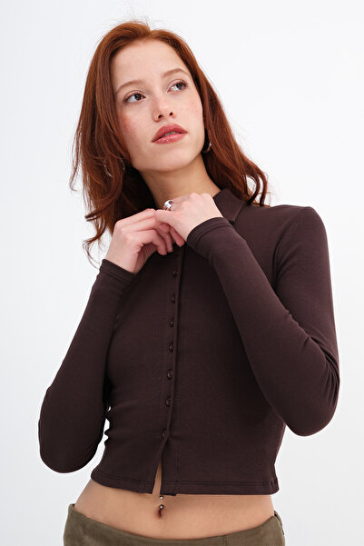 Addax Polo Neck Buttoned Cardigan H0422