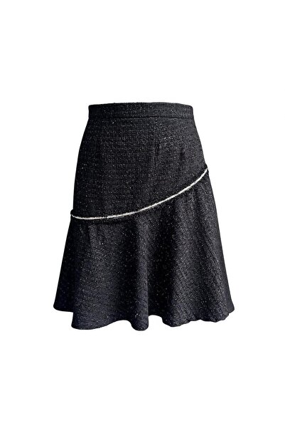 Eight Fashion Fusta neagră elegantă pentru femei, cu finisaj din tweed strălucitor și fermoar