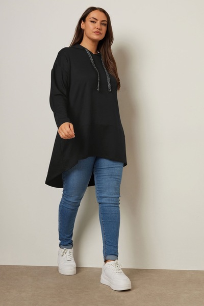 Stil Diva Plus Size Hooded Long Sleeve Asymmetrical Cut Long Sweatshirt 304048