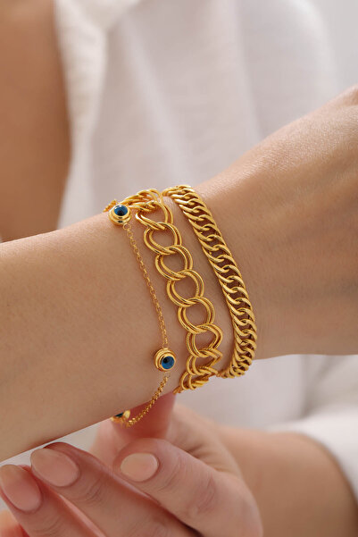 Kado Kuyumculuk 3'lü Kombin Bileklik 14 Ayar Altın