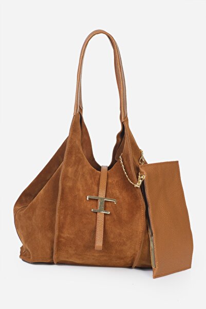 Alessia Bag حقيبة كتف من الجلد الطبيعي بشعار T من كيريا