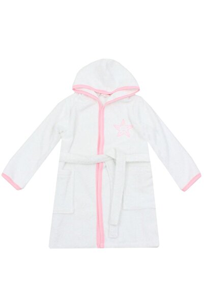 PRICHINDEL Halat de baie din bumbac, Steluță mică, alb cu roz