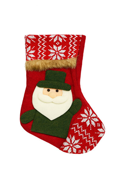 BaoBao Santa Claus gift sock with green Santa Claus design - red textile patt...