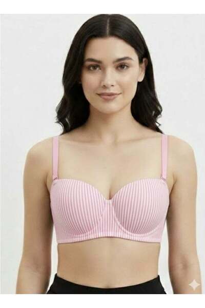 Comfort Women’s Padded Striped Memory Foam Bra – Non-Wired, Adjustable Straps – Pink