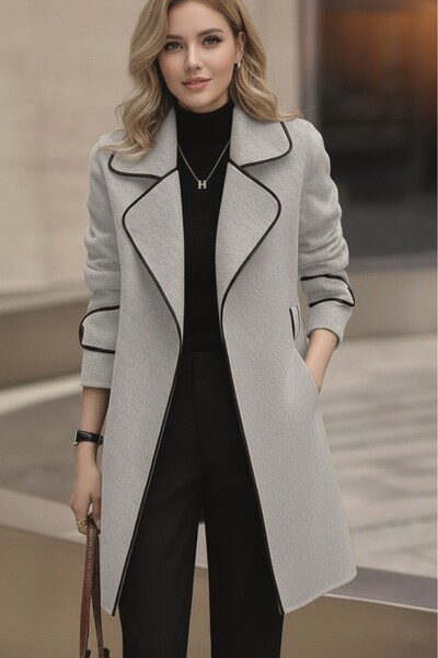 Barbora Kaşe Kadın Şık Yaka Kaban ve Kemer