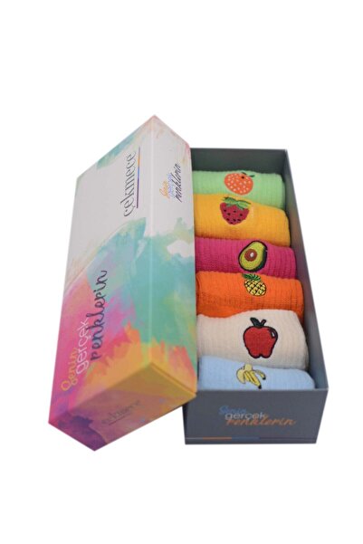 Çekmece Mixed Fruit Patterned Unisex-Women's 6-Piece Colorful Cotton Socks