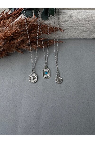 M Miel قلادة نسائية فضية اللون على شكل قلب نجمة القطب إليزابيث، طقم قلادة من ...