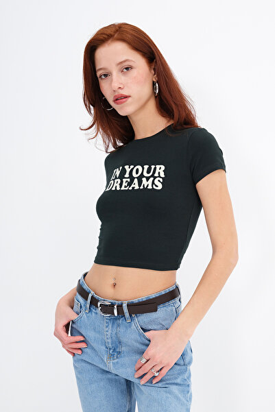 Addax Μπλουζάκι με κείμενο με τύπωμα Crop T-shirt P1841