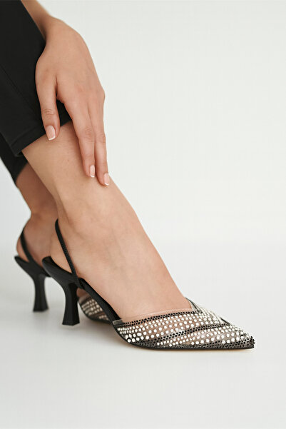 Beyond Women's Black Transparent Pearl Stone Pointed Toe Evening Dress Shoes 8.5 cm Byndprs07