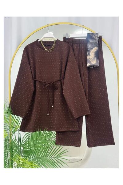 YILMAZBARMAZ Costum de damă din două piese, brodat cu pietre