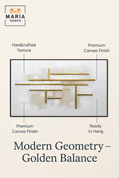 MARIA HOMES White and Gold Geometric Textured Wall Art – Modern Minimalist Decor for Living Room 120*80CM